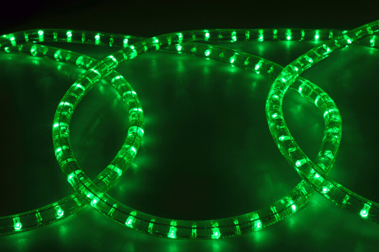 Шнур (лента) LED круг.d13мм. зел. (мод. резки 1м) постоян.свеч.(фиксинг) Neon-Night
