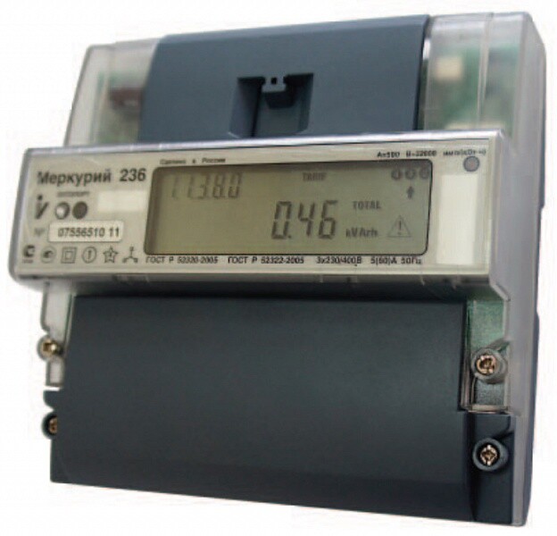 Счетчик э/эн. 3-фаз.  5-100А Меркурий 236 ART-02 PQRS мн-тар. кл.т.1,0/2,0; опт-т, RS-485, на DIN-р.
