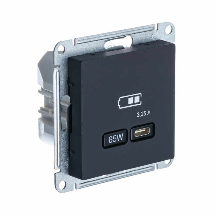 Розетка USB-C 65W высокоскор.заряд. QC, PD, карбон  ATLAS DESIGN
