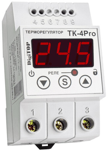 Терморегулятор ТК-4pro, 5 программ, монт. на DIN-рейке 35 мм, 25А,220В 50Гц, –55°C…+125°C