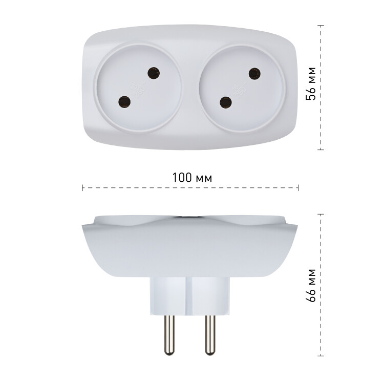 Разветвитель сетевой (двойной) без з/к 16А 230B белый Эра